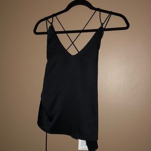 NW NWT Woman’s Black Satin Open-Back Tank
